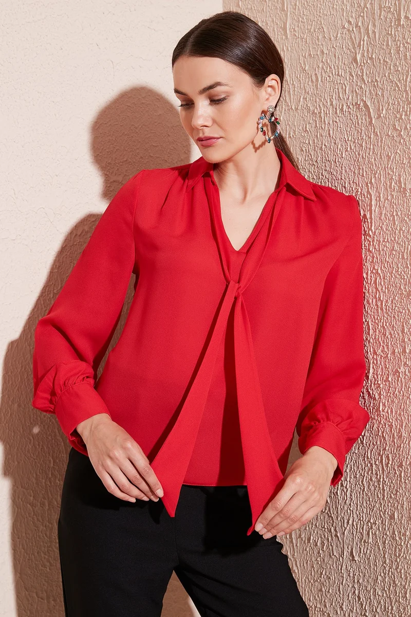 Lela Lace Detailed V-Neck Chiffon Shirt Women's Shirt 611BZ0047