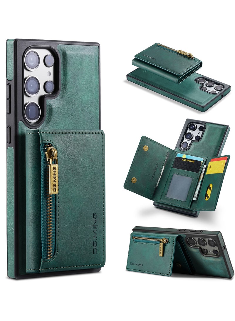 DGMING CaseMe Wallet Case for Samsung Galaxy S23 Ultra DGMING Premium Leather Phone Case Back Cover Magnetic Detachable with Trifold Wallet Card Holder Pocket - Green - Image 1
