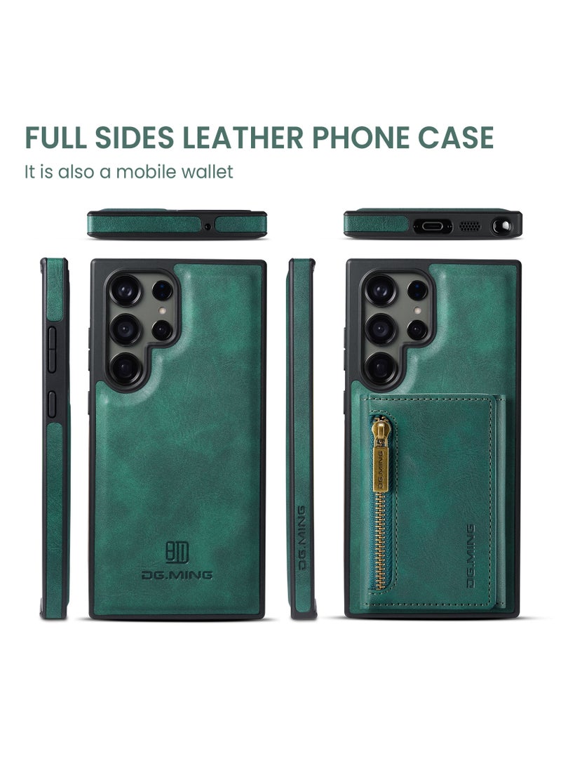 DGMING CaseMe Wallet Case for Samsung Galaxy S23 Ultra DGMING Premium Leather Phone Case Back Cover Magnetic Detachable with Trifold Wallet Card Holder Pocket - Green - Image 2