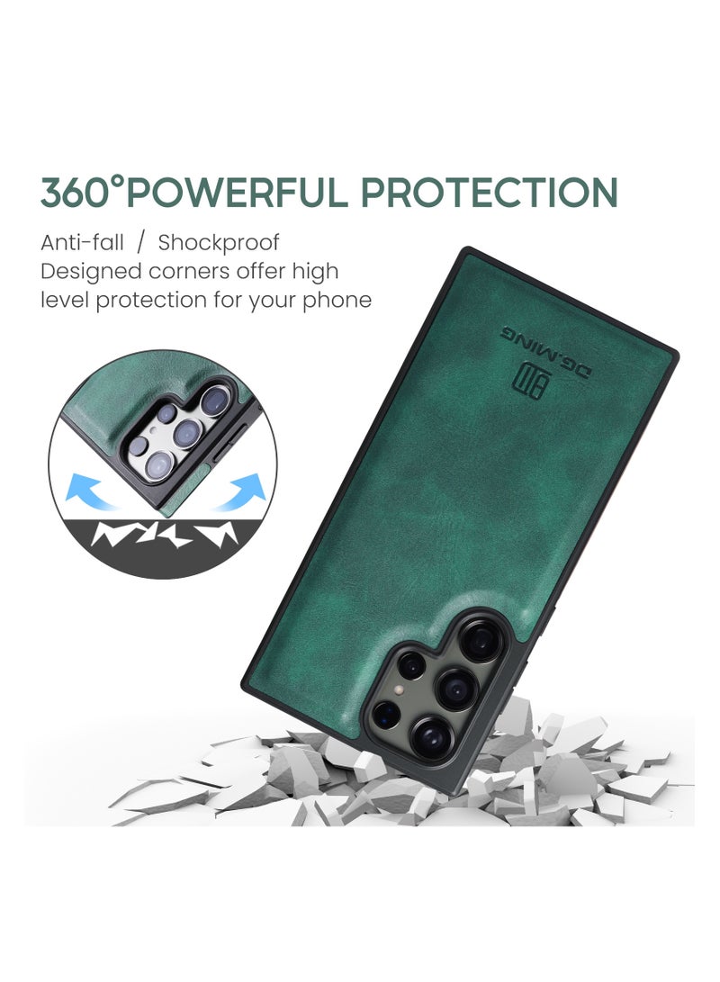 DGMING CaseMe Wallet Case for Samsung Galaxy S23 Ultra DGMING Premium Leather Phone Case Back Cover Magnetic Detachable with Trifold Wallet Card Holder Pocket - Green - Image 5