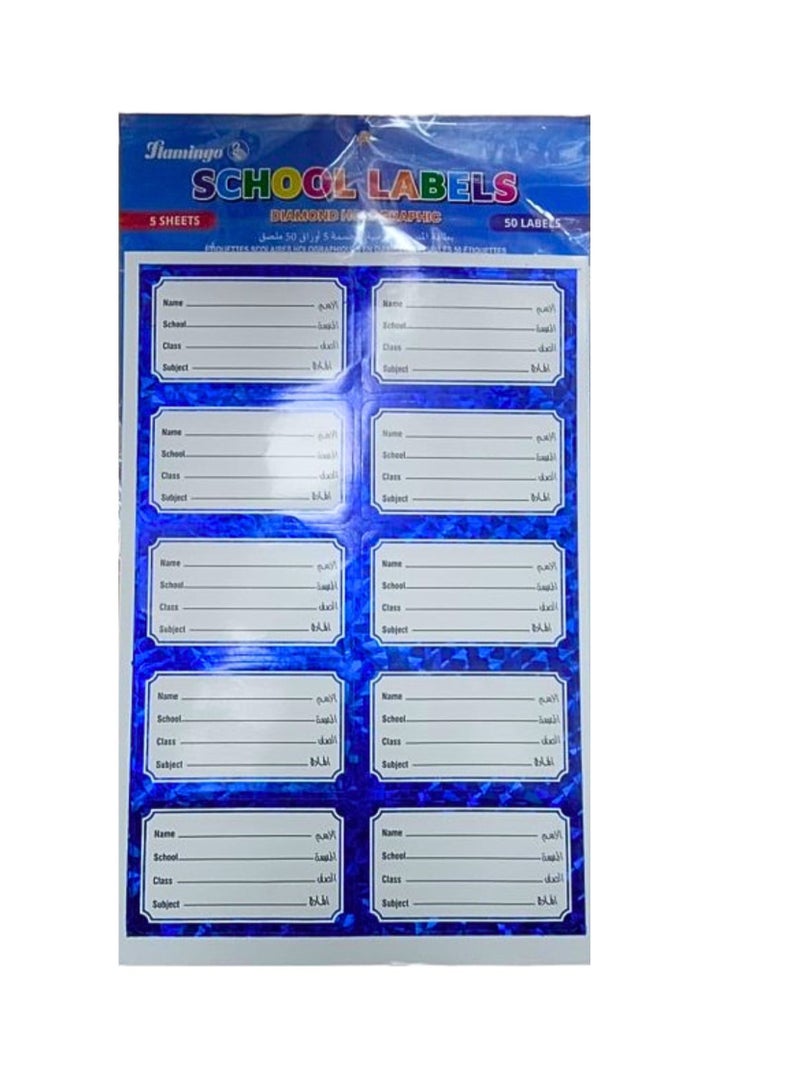 Flamingo Schools Labels Diamond Holographic 5 Sheets 50 labells - Image 1