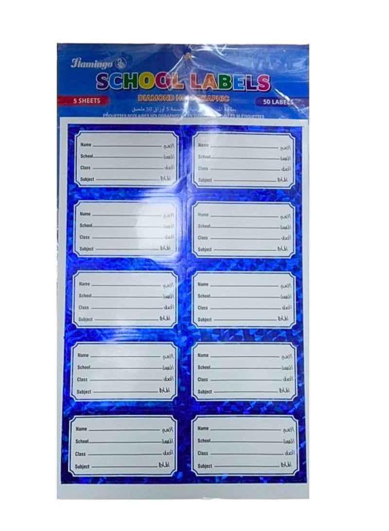 Flamingo Schools Labels Diamond Holographic 5 Sheets 50 labells - Image 2