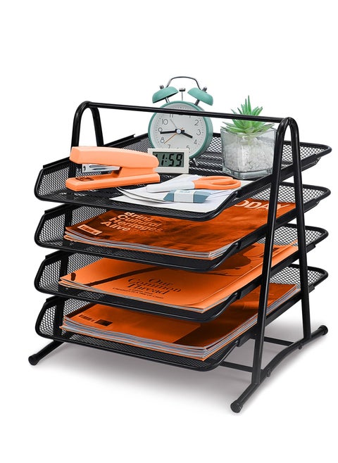Wire Mesh Letter Tray, Desk Organiser with File Holder, 4 Tier Mesh Desk Organizer, A4 Mesh in Tray, Magazine File Storage Document Tray, Office Desk Tidy File Holder