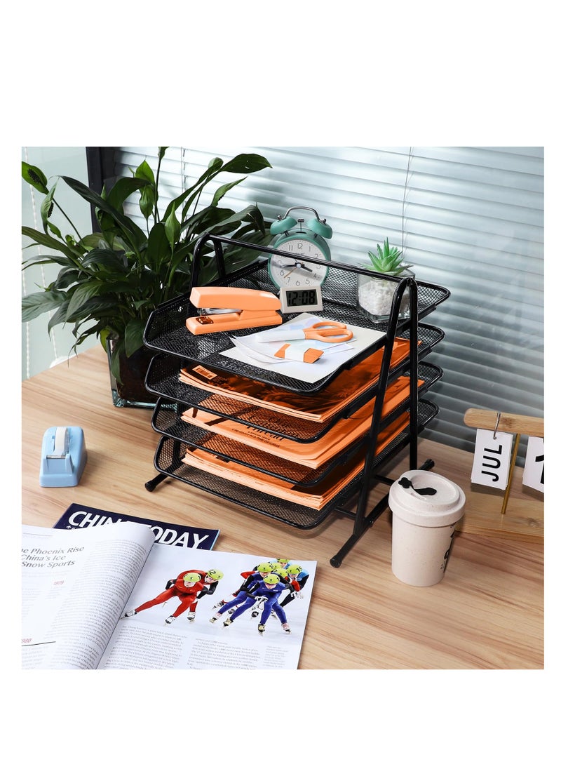 Excefore - Wire Mesh Letter Tray, Desk Organiser with File Holder, 4 Tier Mesh Desk Organizer, A4 Mesh in Tray, Magazine File Storage Document Tray, Office Desk Tidy File Holder - Image 1