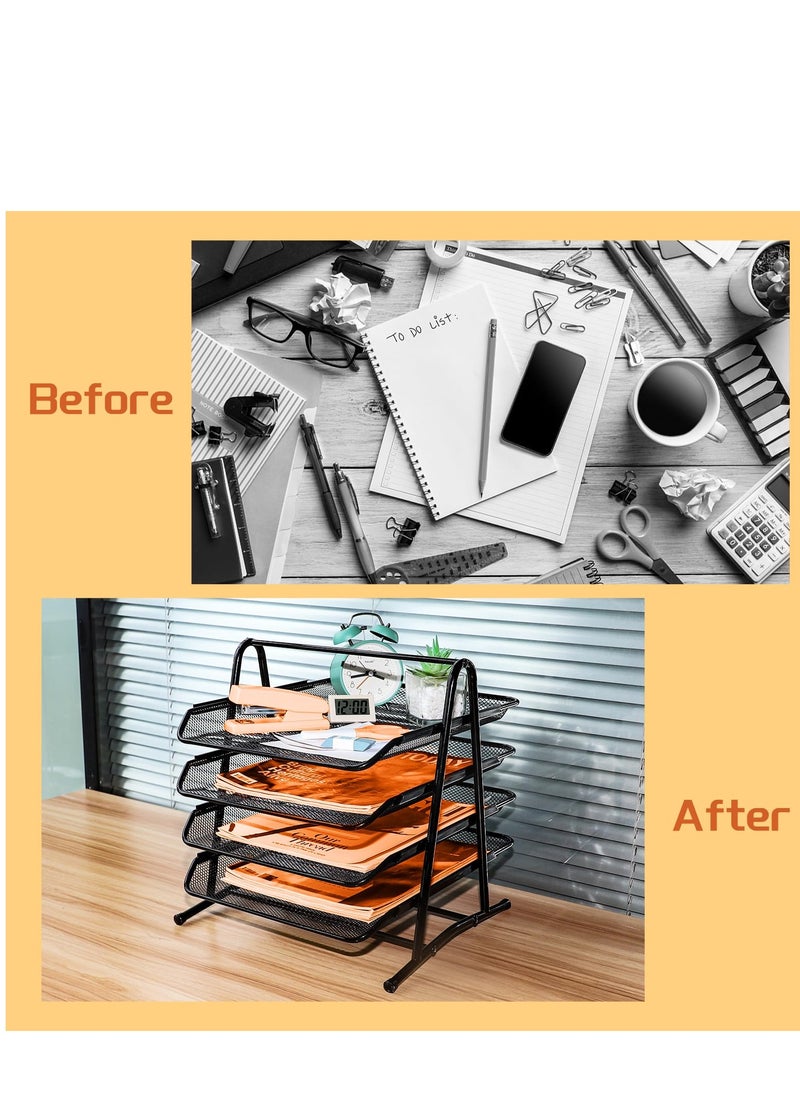 Excefore - Wire Mesh Letter Tray, Desk Organiser with File Holder, 4 Tier Mesh Desk Organizer, A4 Mesh in Tray, Magazine File Storage Document Tray, Office Desk Tidy File Holder - Image 1