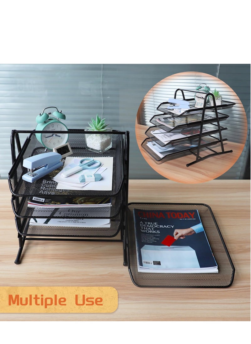 Excefore - Wire Mesh Letter Tray, Desk Organiser with File Holder, 4 Tier Mesh Desk Organizer, A4 Mesh in Tray, Magazine File Storage Document Tray, Office Desk Tidy File Holder - Image 1