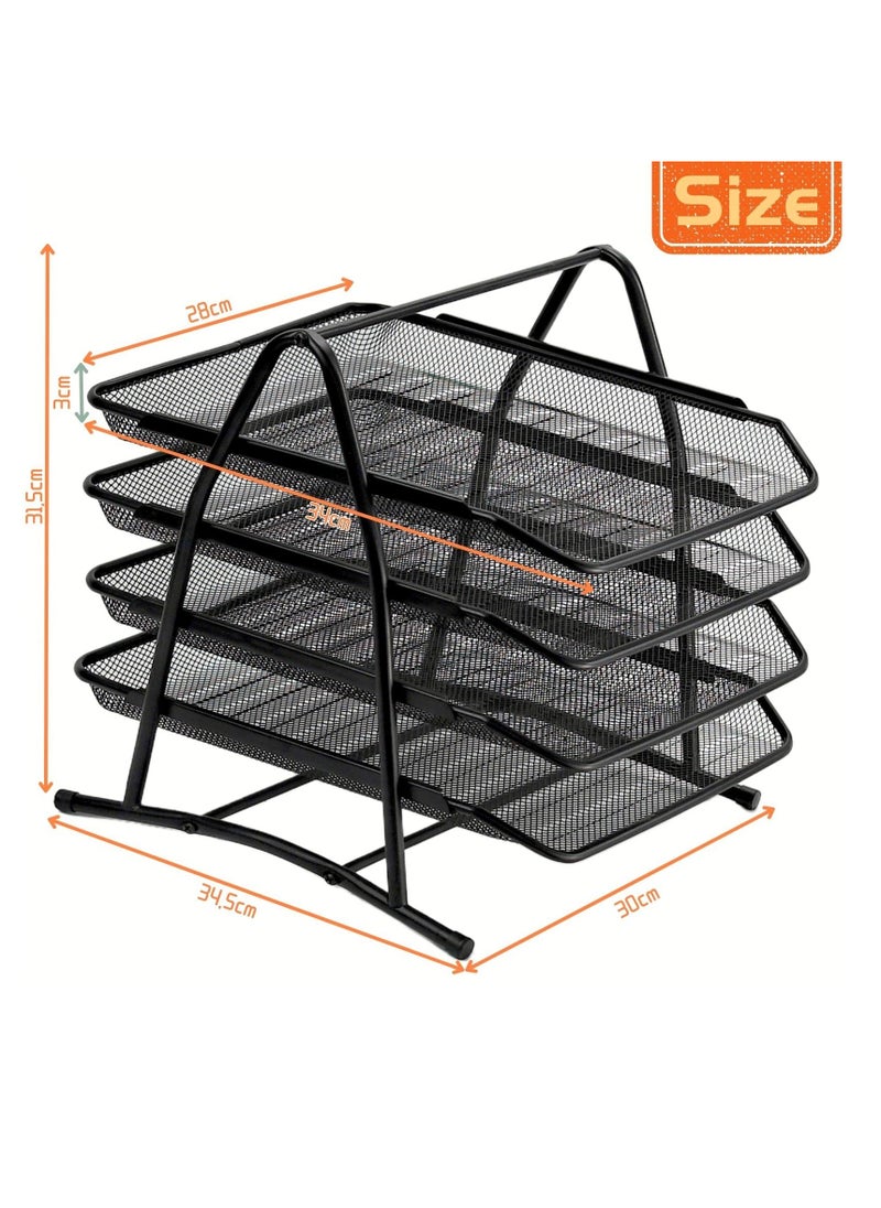 Excefore - Wire Mesh Letter Tray, Desk Organiser with File Holder, 4 Tier Mesh Desk Organizer, A4 Mesh in Tray, Magazine File Storage Document Tray, Office Desk Tidy File Holder - Image 1