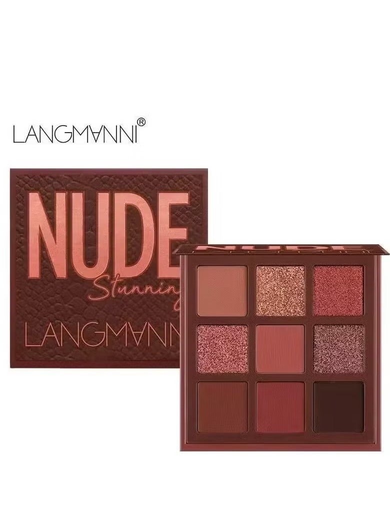 LANGMANNI 9 Color Pink Nude Light Warm Color Eyeshadow Palette Makeup, Glitter Matte Natural Neutral Colorful Eyeshadow Waterproof Long Lasting Natural Mixing Pigment Makeup - Image 1