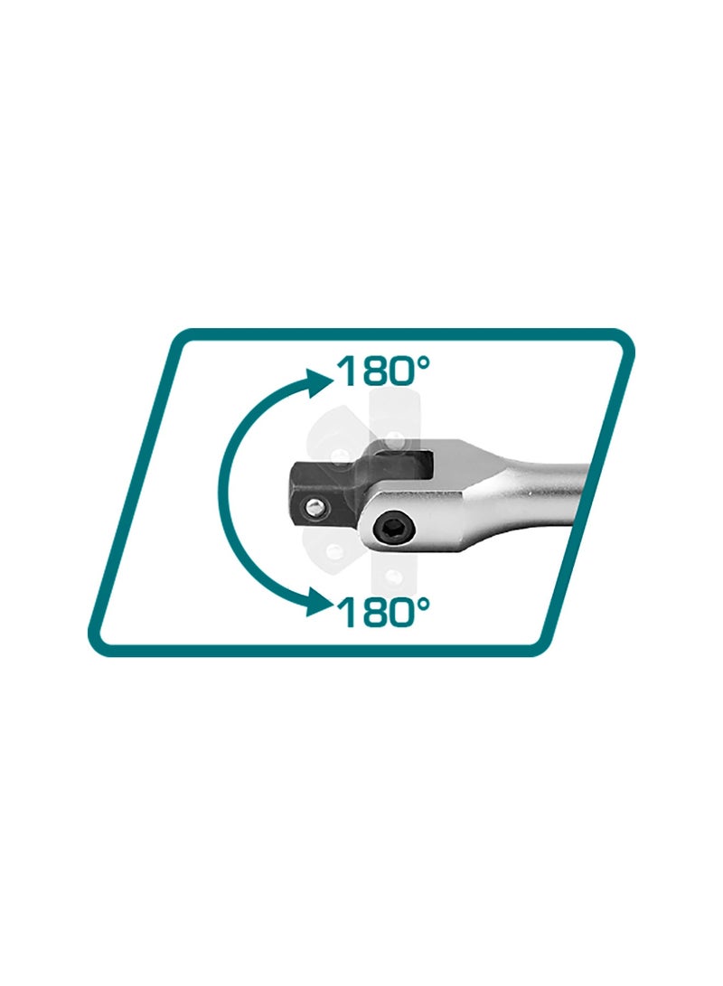 توتال طقم مقابس من توتال مكوّن من ٢٤ قطعة بمقاس ١/٢ بوصة، مع مقبض تعشيق سريع التحرير، مصنوع من فولاذ كروم فاندوم، يضم مقابس بمقاسات من ١٠ إلى ٣٢ ملم، مع أذرع إطالة ومفصل عالمي، ومرفق بحقيبة معدنية - Image 5