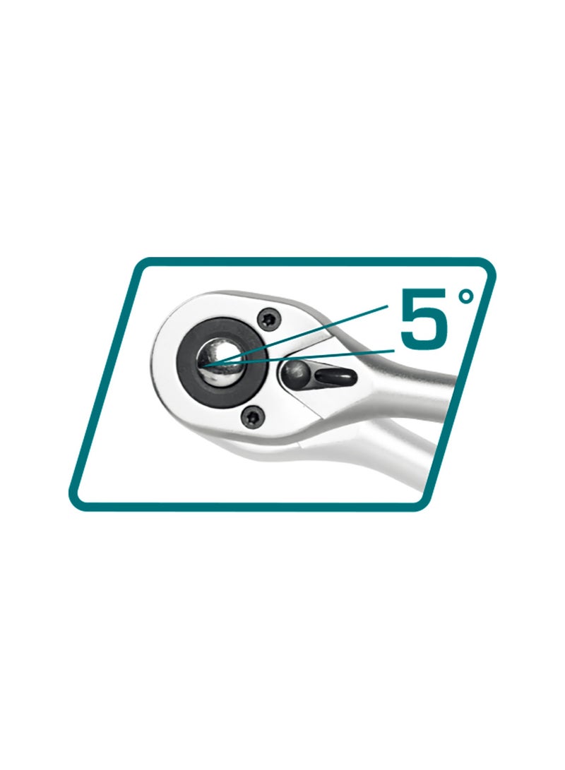 توتال طقم مقابس من توتال مكوّن من ٢٤ قطعة بمقاس ١/٢ بوصة، مع مقبض تعشيق سريع التحرير، مصنوع من فولاذ كروم فاندوم، يضم مقابس بمقاسات من ١٠ إلى ٣٢ ملم، مع أذرع إطالة ومفصل عالمي، ومرفق بحقيبة معدنية - Image 3