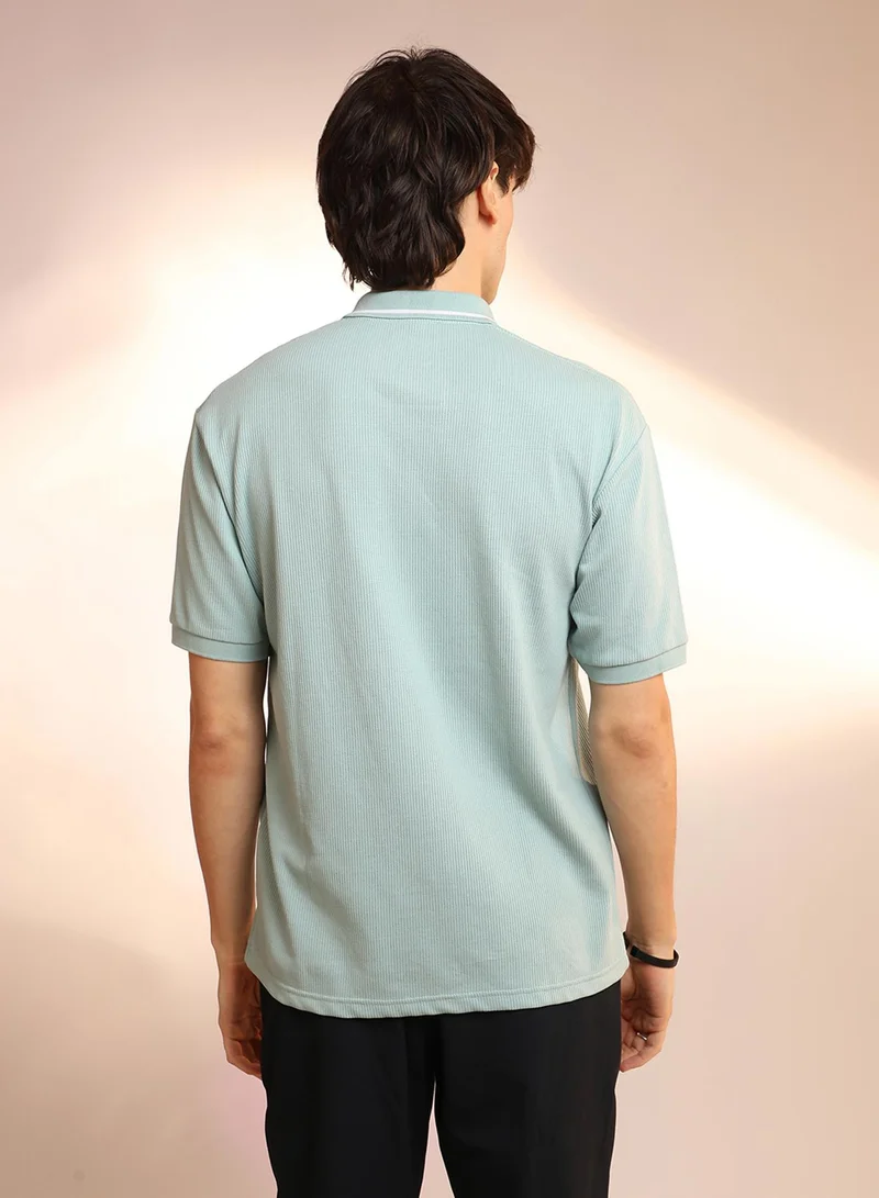 Campus Sutra Men's Mint Green Micro-Waffle Polo T-Shirt