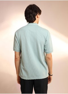 كامبوس سوترا Men's Mint Green Micro-Waffle Polo T-Shirt  - Image 3