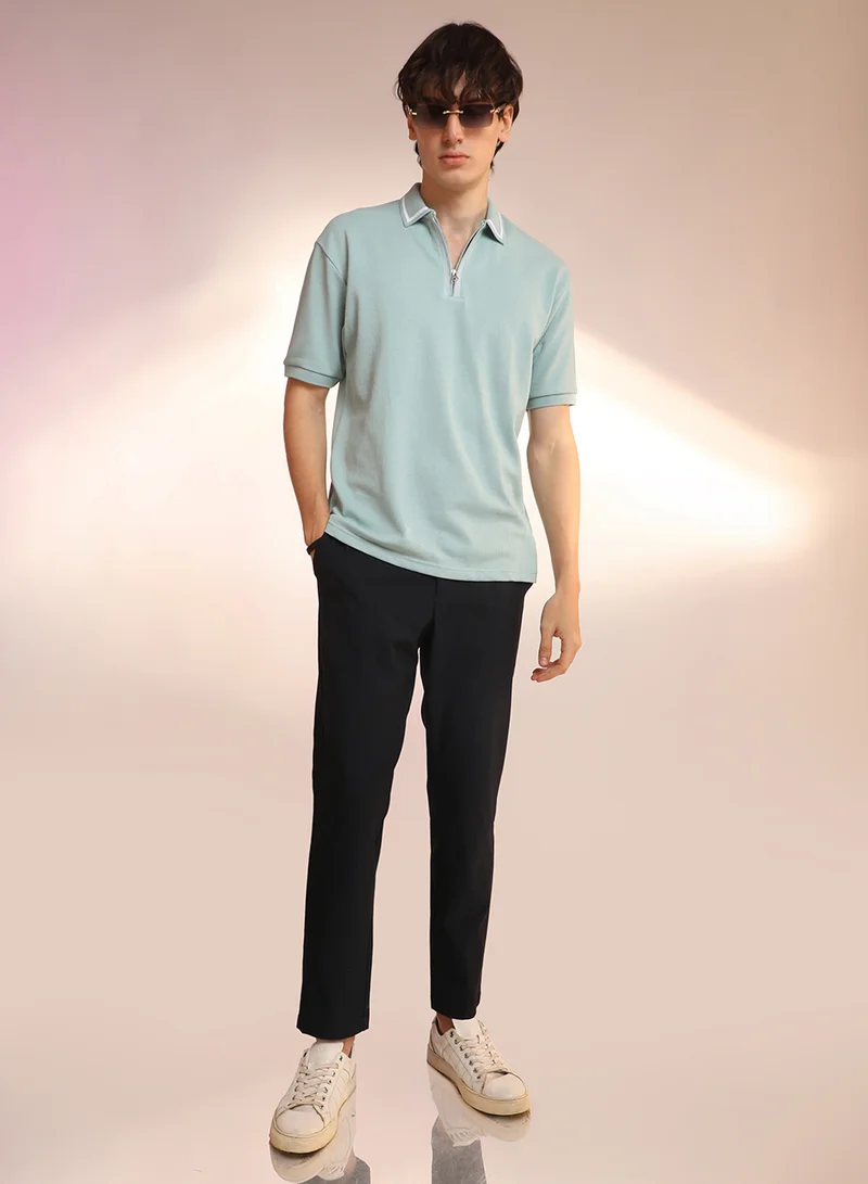 Campus Sutra Men's Mint Green Micro-Waffle Polo T-Shirt