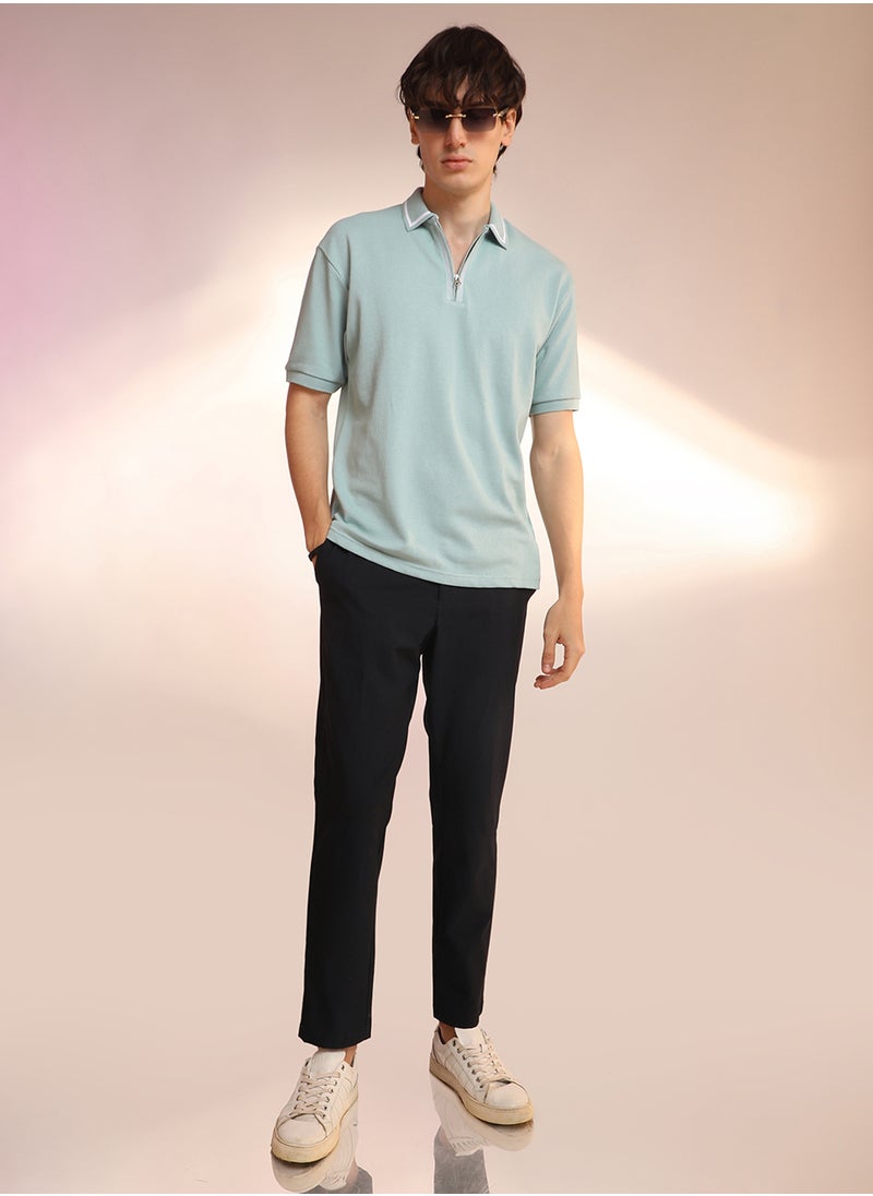 Campus Sutra Men's Mint Green Micro-Waffle Polo T-Shirt  - Image 5