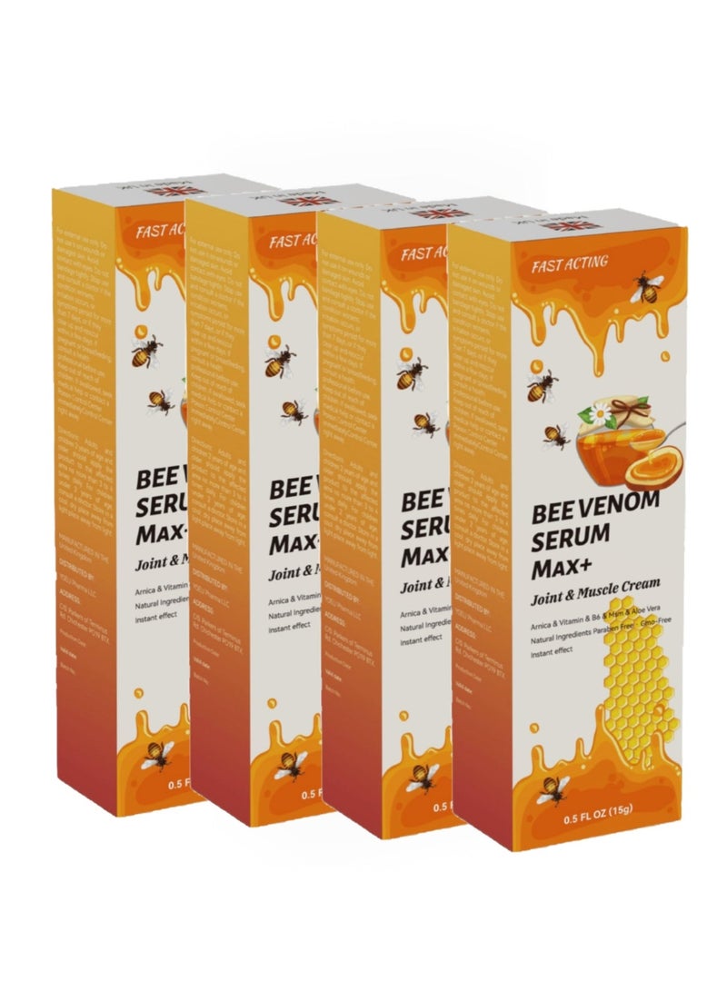 FAST 4PACK Natural Organic Bee Venom Muscle Joint Cream, Extra Strength Muscle & Joints Caring Ointment 15g*4 - Image 1