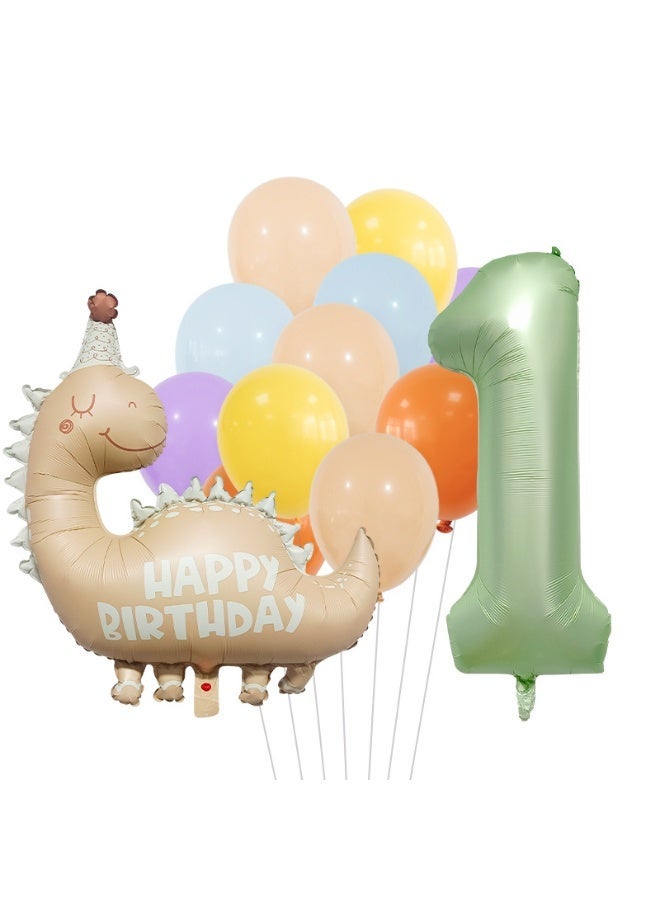Party 1st Birthday Matte Khaki Dinosaur Theme Party Decoration Foil Balloon Set - Image 1