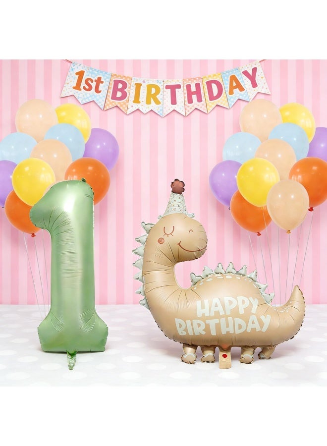 Party 1st Birthday Matte Khaki Dinosaur Theme Party Decoration Foil Balloon Set - Image 2