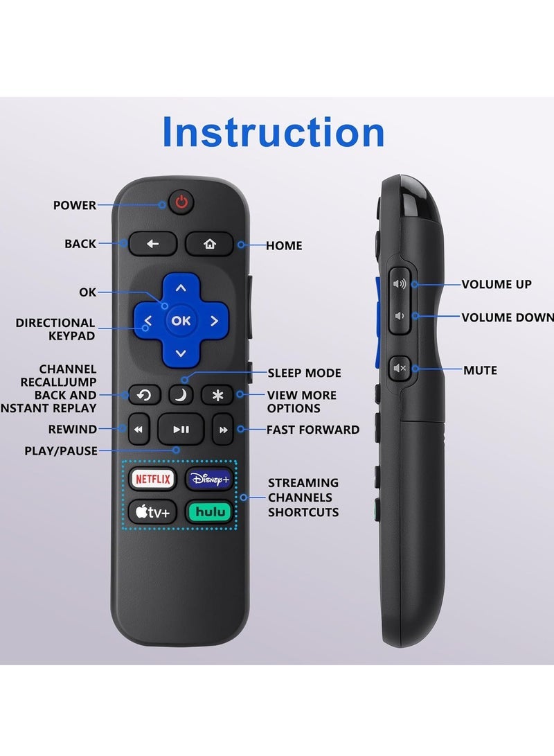 PopZa Replacement Roku TV Remote Control, Compatible with TCL Roku, Hisense Roku, ON Roku, Sharp Roku (NOT for Roku Stick and Box) - With Battery - Image 5