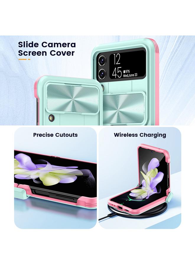 Green Tiger Samsung Galaxy Z Flip4 360 Full Body Sliding Camshield Phone Case Baby Blue Pink - Image 3