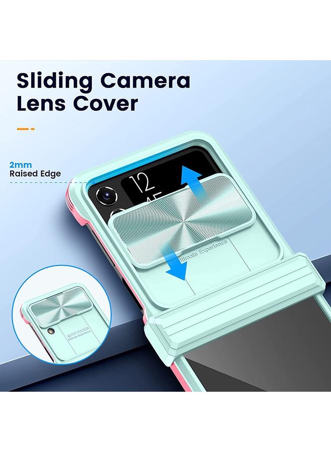 Green Tiger Samsung Galaxy Z Flip4 360 Full Body Sliding Camshield Phone Case Baby Blue Pink - Image 4