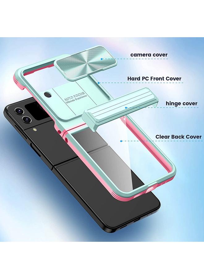 Green Tiger Samsung Galaxy Z Flip4 360 Full Body Sliding Camshield Phone Case Baby Blue Pink - Image 5