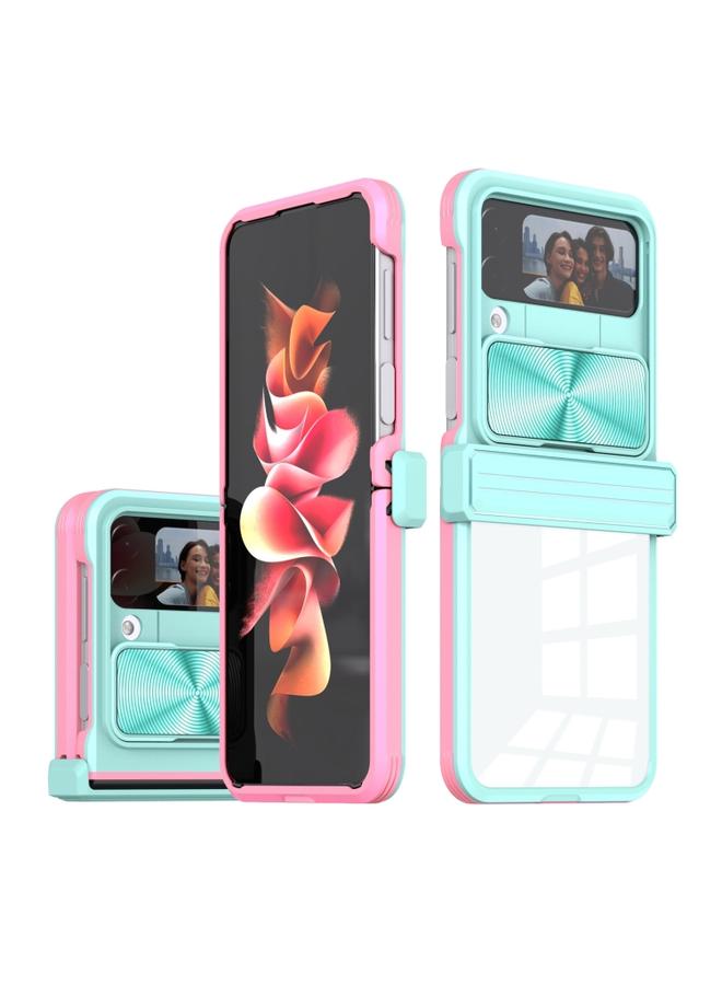 Green Tiger Samsung Galaxy Z Flip4 360 Full Body Sliding Camshield Phone Case Baby Blue Pink - Image 1