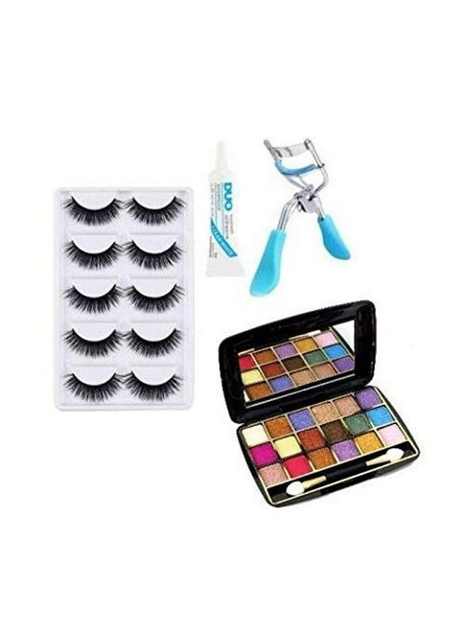 ClubComfort - � 5 Pair False Eyelash 1 Eyelash Curler 1 Eyelash Glue & 1 Small Eye Shadow Pack Of 8 - Image 1
