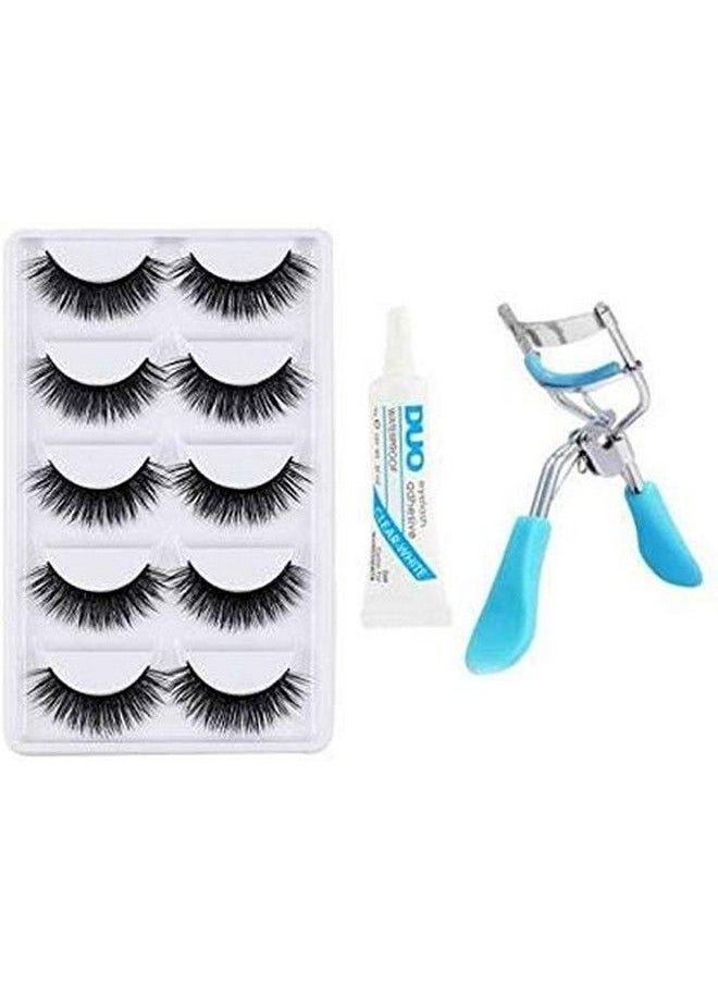 ClubComfort - � 5 Pair False Eyelash 1 Eyelash Curler 1 Eyelash Glue & 1 Small Eye Shadow Pack Of 8 - Image 1