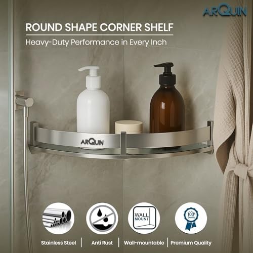 ARQUIN Bathroom Wall Mount Corner Shelf 9x9 Inch 304 Stainless Steel Corner Shelves for Kitchen Side Stand for Wall Wall Mounted Fittings/Storage Corner Stand Bathroom Racks and Shelves - Image 2