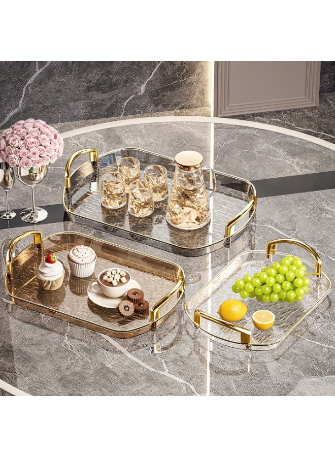 WOLFATION FOR YOU 3 PCS Clear Serving Tray, With Polished Metal Handles, Serving Plate, Wavy Pattern Clear Tray, Spill-Proof Tray, Decorative Serving Tray for Coffee Table, Tea, Storage - Image 5