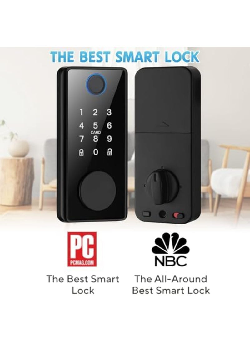 SYOSI Smart Lock,Fingerprint Keyless Entry,Built-in Wi-Fi,App Remote Control,Touchscreen Keypad,Auto Lock,Easy Installation,Suitable for Home,Apartment,Front Door,Black - Image 2