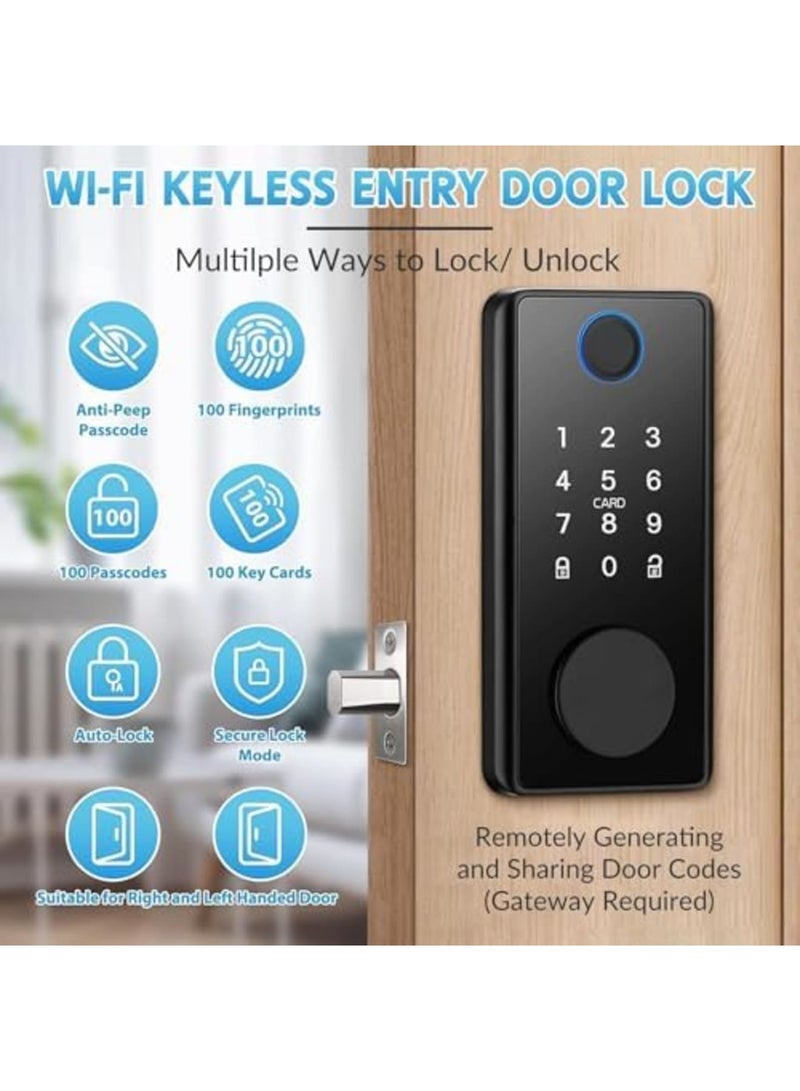 SYOSI Smart Lock,Fingerprint Keyless Entry,Built-in Wi-Fi,App Remote Control,Touchscreen Keypad,Auto Lock,Easy Installation,Suitable for Home,Apartment,Front Door,Black - Image 3
