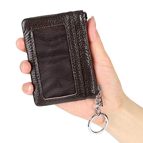 Cynure Women Genuine Leather Keychain Zipper Change Wallet Small Mini Pocket Size Coin Purse, Coffee - Image 5