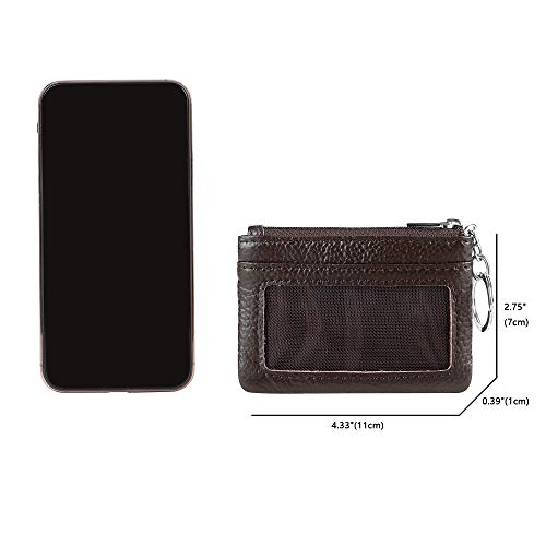 Cynure Women Genuine Leather Keychain Zipper Change Wallet Small Mini Pocket Size Coin Purse, Coffee - Image 4