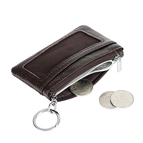 Cynure Women Genuine Leather Keychain Zipper Change Wallet Small Mini Pocket Size Coin Purse, Coffee - Image 3