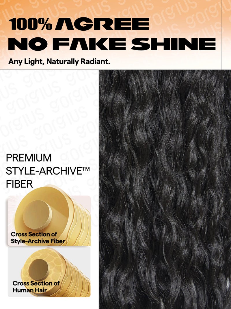 GORGIUS Ocean Wave Lace Front Wigs Pre Cut Glueless Side Part Closure Wig Synthetic Natural Black Long Wig 28 Inch - Image 5