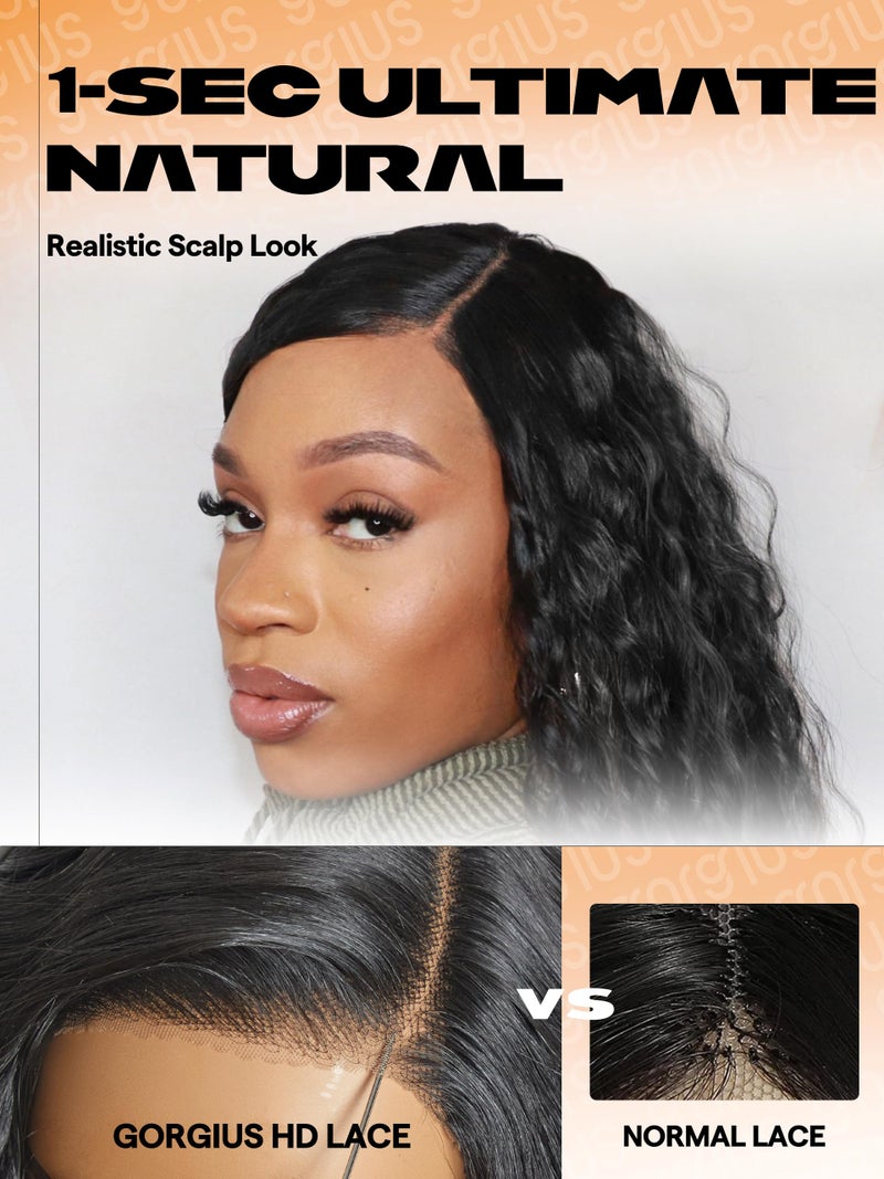 GORGIUS Ocean Wave Lace Front Wigs Pre Cut Glueless Side Part Closure Wig Synthetic Natural Black Long Wig 28 Inch - Image 3
