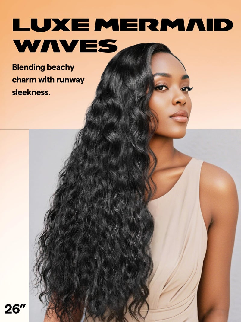 GORGIUS Ocean Wave Lace Front Wigs Pre Cut Glueless Side Part Closure Wig Synthetic Natural Black Long Wig 28 Inch - Image 2