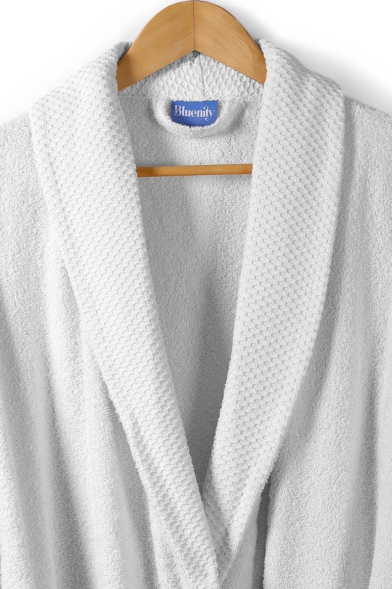 Bluenity Softy - 100% Natural Cotton Extra Soft Bathrobe XL+50X90 Towel Set - White