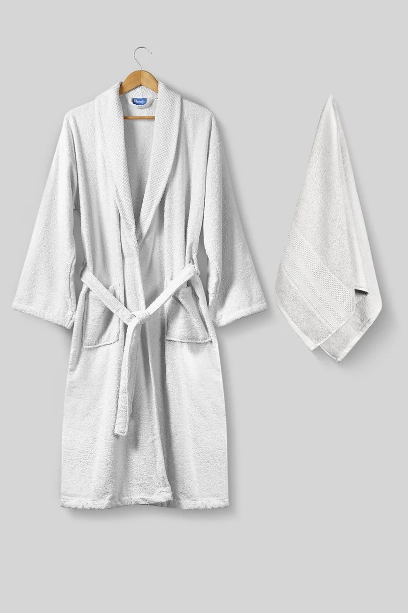 Bluenity Softy - 100% Natural Cotton Extra Soft Bathrobe XL+50X90 Towel Set - White