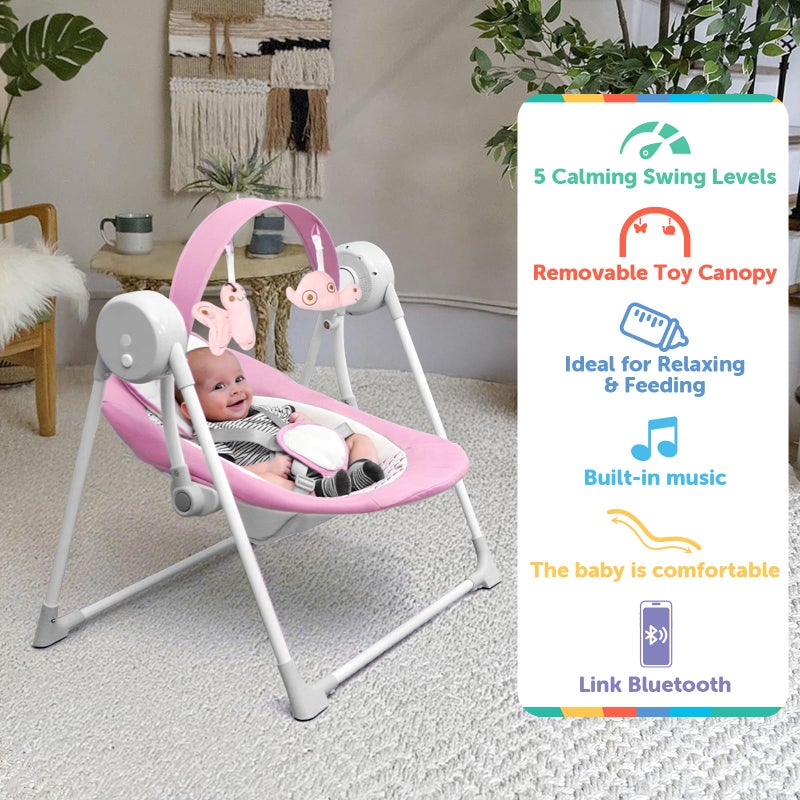 RIVIPLOU Baby Swing SpaceSaver Ultra-Compact Foldable Infant Swing (Fits in 5.3" Gaps!) 6 Speed Modes | Portable Newborn Swing for Travel/Car/Picnic (0-6M, 6-20lbs Pink) - Image 4
