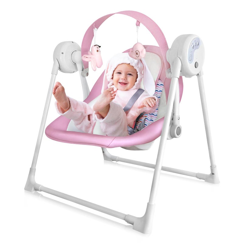 RIVIPLOU Baby Swing SpaceSaver Ultra-Compact Foldable Infant Swing (Fits in 5.3" Gaps!) 6 Speed Modes | Portable Newborn Swing for Travel/Car/Picnic (0-6M, 6-20lbs Pink) - Image 1