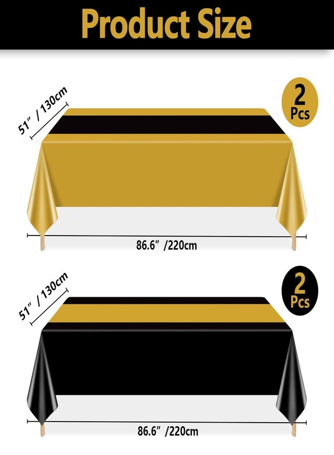PTECDROTS 4Pcs Black and Gold Tablecloths, Gold Black Table Cover Rectangle Waterproof Table Runner for Graduation Retirement Birthday Wedding Supplies and Picnic Party Decorations, 51 x 86 inch - Image 2