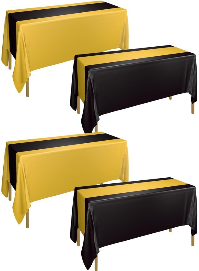 PTECDROTS 4Pcs Black and Gold Tablecloths, Gold Black Table Cover Rectangle Waterproof Table Runner for Graduation Retirement Birthday Wedding Supplies and Picnic Party Decorations, 51 x 86 inch - Image 1
