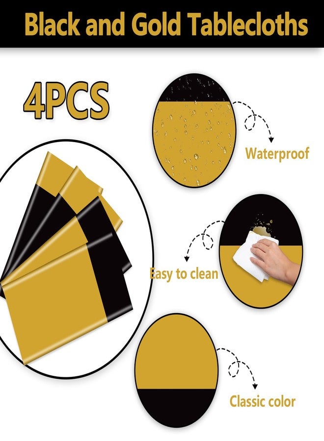 PTECDROTS 4Pcs Black and Gold Tablecloths, Gold Black Table Cover Rectangle Waterproof Table Runner for Graduation Retirement Birthday Wedding Supplies and Picnic Party Decorations, 51 x 86 inch - Image 3