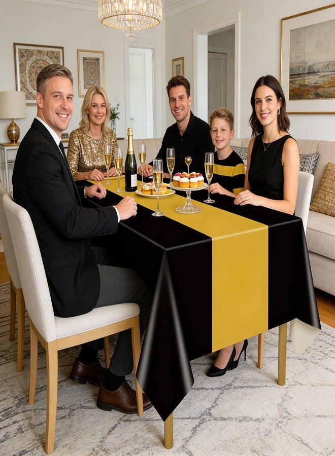 PTECDROTS 4Pcs Black and Gold Tablecloths, Gold Black Table Cover Rectangle Waterproof Table Runner for Graduation Retirement Birthday Wedding Supplies and Picnic Party Decorations, 51 x 86 inch - Image 5