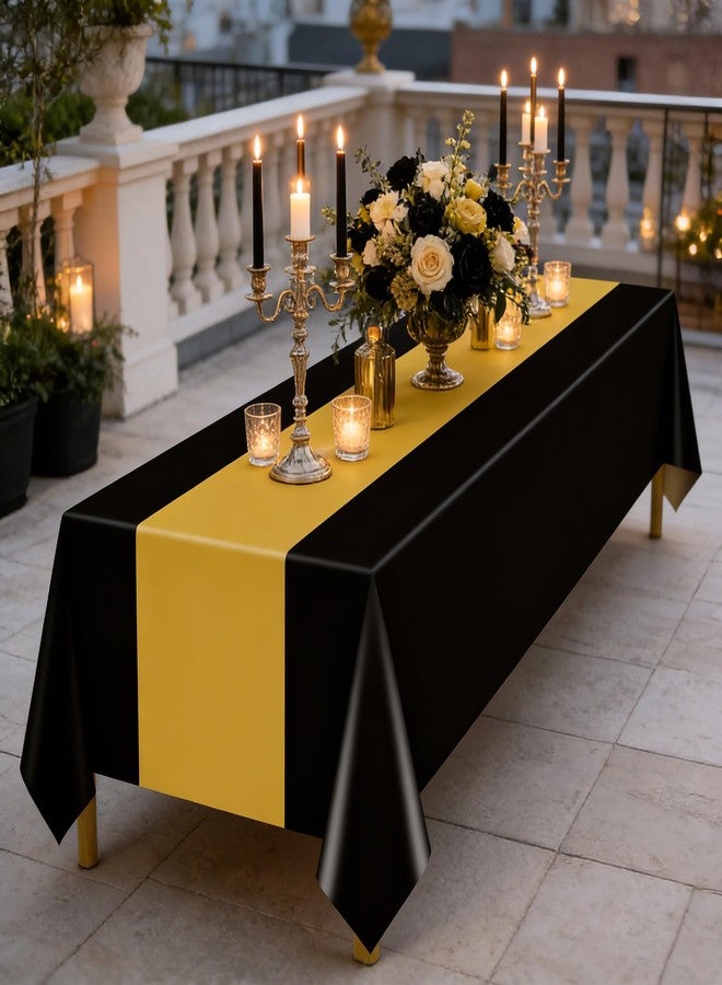 PTECDROTS 4Pcs Black and Gold Tablecloths, Gold Black Table Cover Rectangle Waterproof Table Runner for Graduation Retirement Birthday Wedding Supplies and Picnic Party Decorations, 51 x 86 inch - Image 4