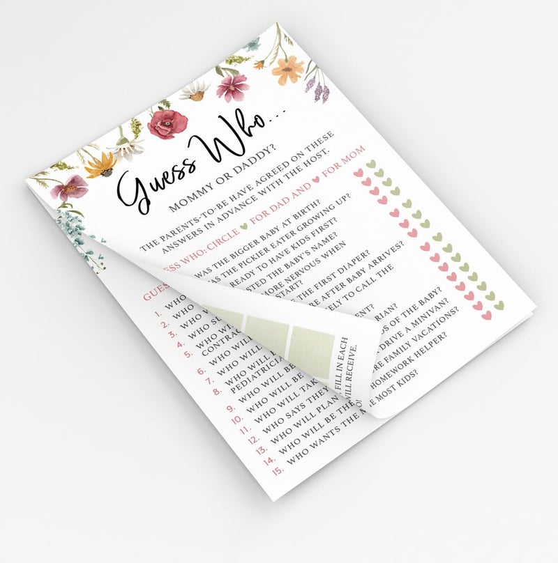 Printed Party Baby Shower Games for Girl â€“ 4 Games and Activities for 30 Guests, Includes Bingo, Price is Right, Mommy or Daddy Trivia, and Storybook Title Guessing, Wildflower Baby in Bloom Design - Image 3
