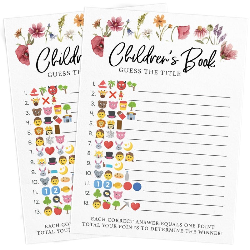 Printed Party Baby Shower Games for Girl â€“ 4 Games and Activities for 30 Guests, Includes Bingo, Price is Right, Mommy or Daddy Trivia, and Storybook Title Guessing, Wildflower Baby in Bloom Design - Image 4