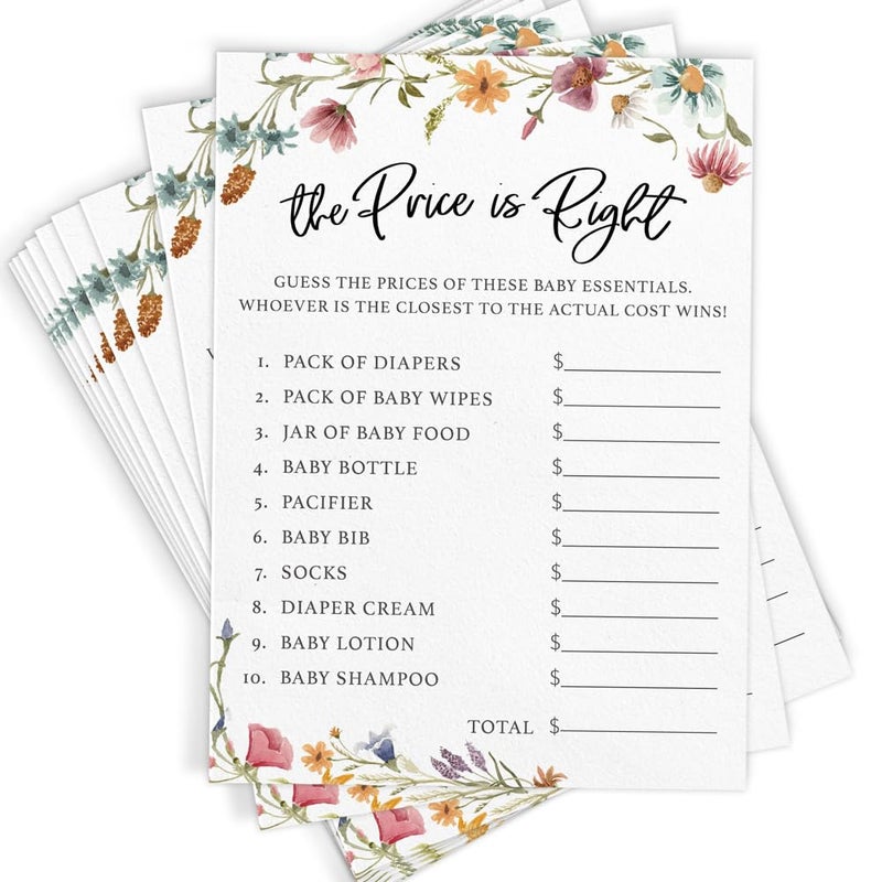 Printed Party Baby Shower Games for Girl â€“ 4 Games and Activities for 30 Guests, Includes Bingo, Price is Right, Mommy or Daddy Trivia, and Storybook Title Guessing, Wildflower Baby in Bloom Design - Image 5